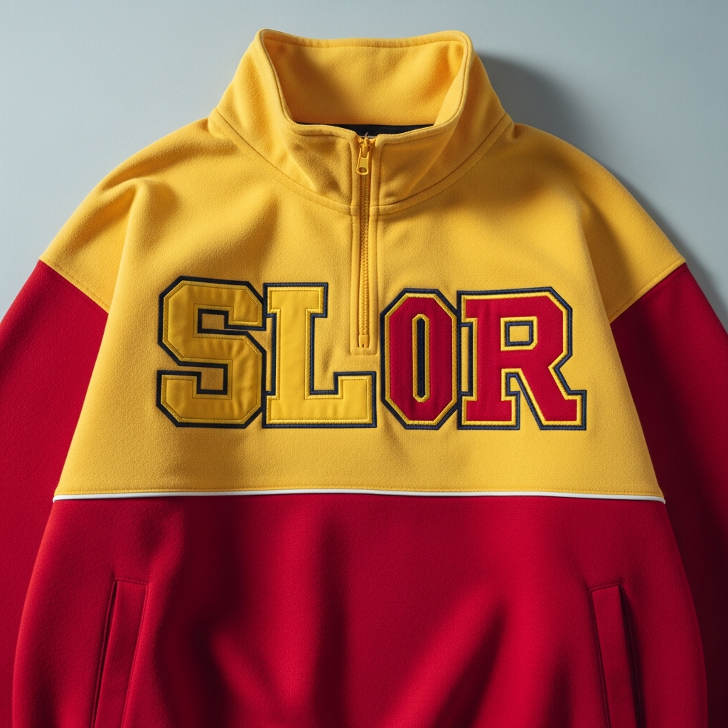 Vintage half-zip with large font logo